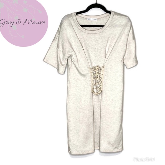 Potter's Pot Dresses & Skirts - Potter's Pot Heathered Cream Lace-Up T-shirt Dress